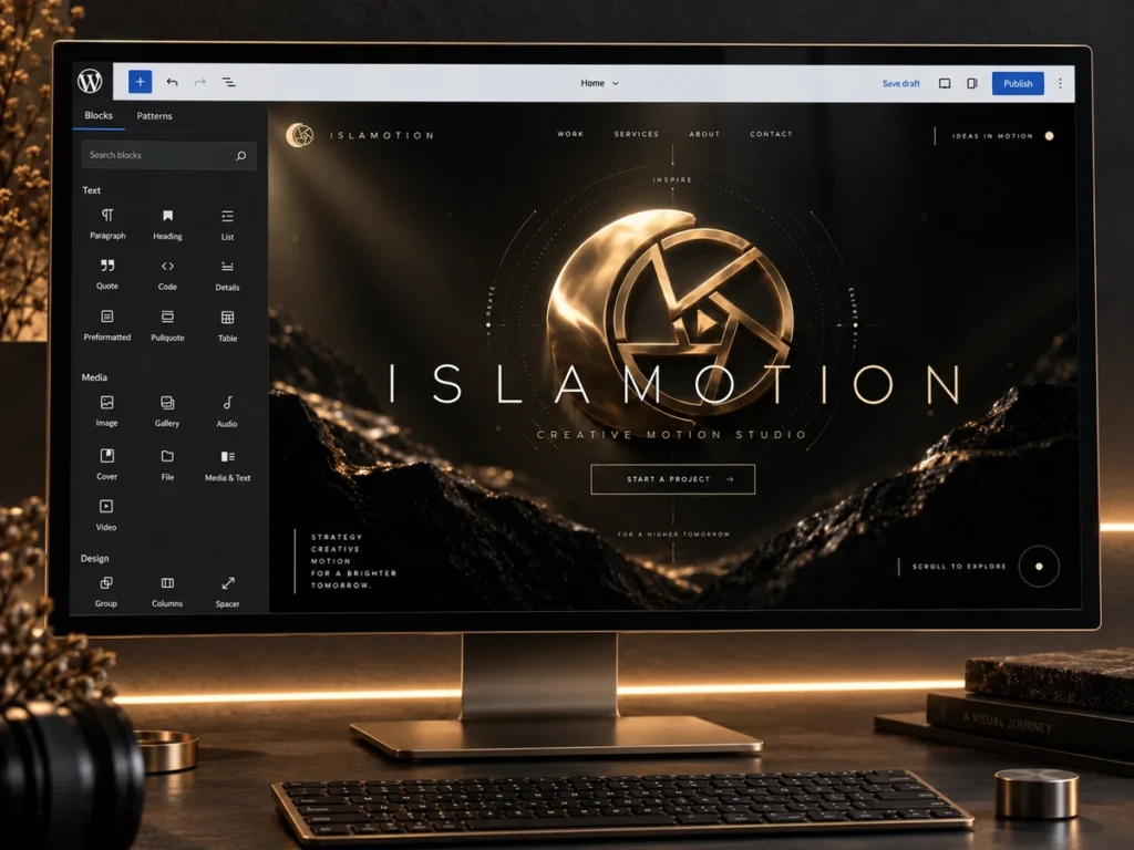 Mise en scène de WordPress présentant le site Islamotion Agency.